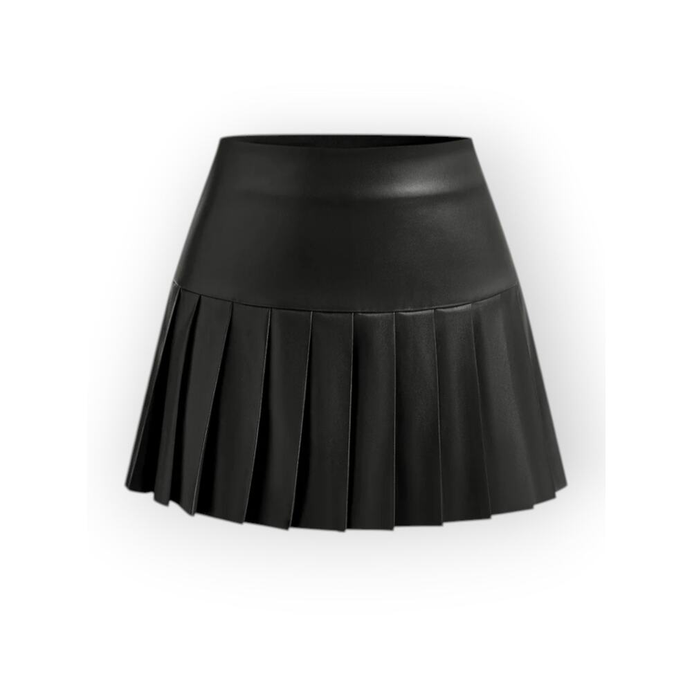 Commense Faux Leather Pleated Mini Skirt Built-In Shorts Black XL Modern Chic